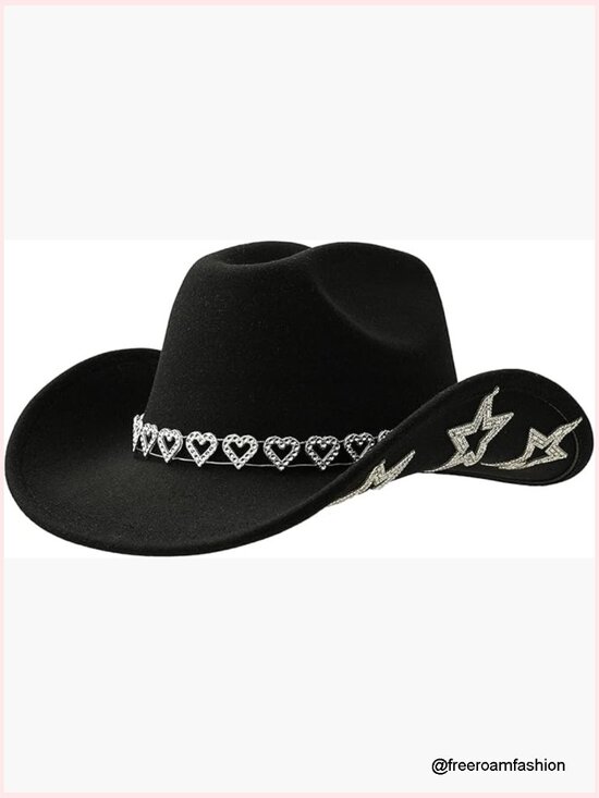 Sparkly Rhinestone Cowboy Hat with Star Accents for Women